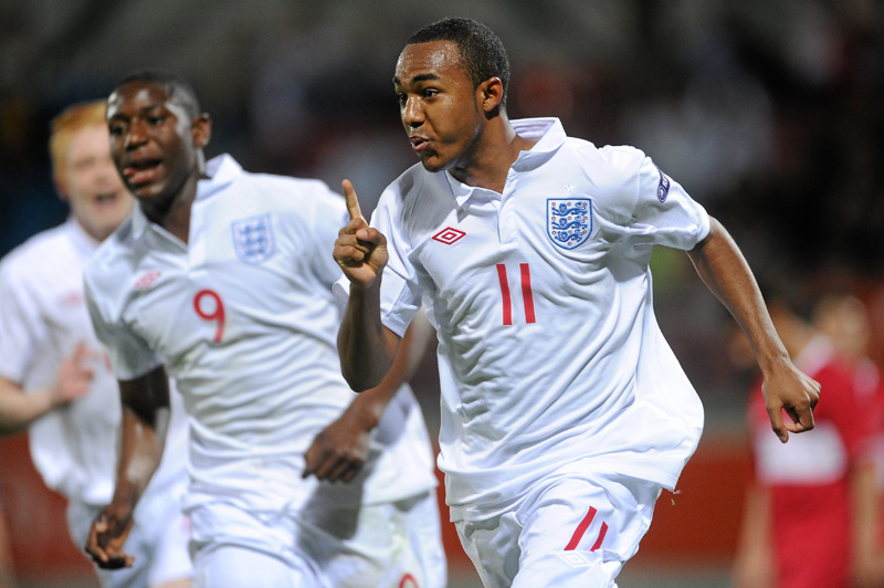 Rob Hall celebrates after his second-half penalty gave England a 2-1 win over Turkey in the UEFA European U17 Championship (image courtesy of Sportsfile).